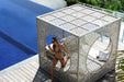 Model steps out of the Cube Daybed, birds-eye view