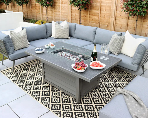 Mayfair Corner Lounging Set with Rectangle Fire Pit Table