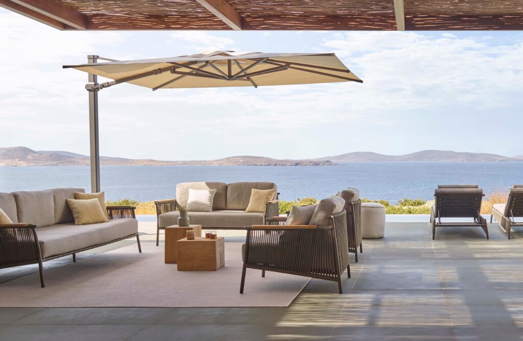 Complete Scoop Outdoor Lounge set with sea in the background
