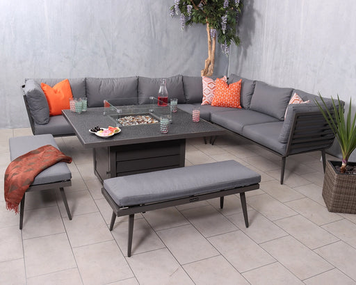 Mayfair Corner Lounging Set with Square Fire Pit Table with Scatter Cushions