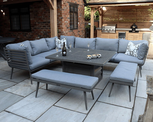 Mayfair Corner Lounging Set with Square Fire Pit Table