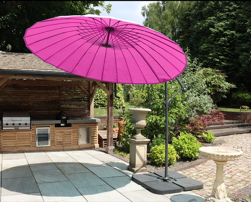 Pink 3 Mtr Shanghai Cantilever Parasol on a Patio Lifestyle Photo