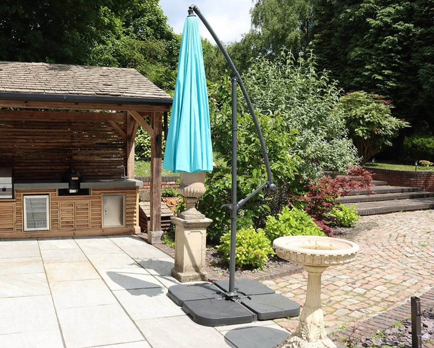 3 Mtr Shanghai Cantilever Parasol Closed on a Patio Lifestyle Photo