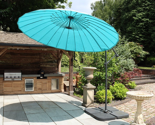 Aqua 3 Mtr Shanghai Cantilever Parasol on a Patio Lifestyle Photo