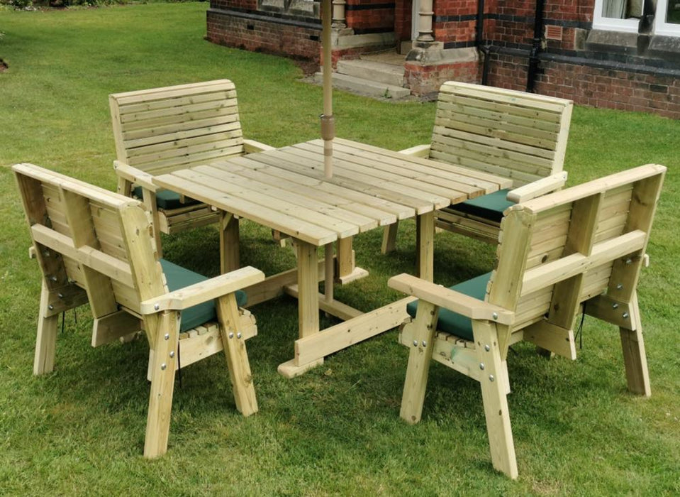 8 Seat Square Wooden Dining Table & Benches Set