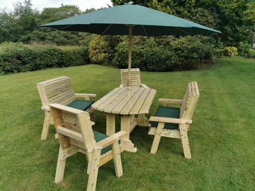6 Seat Wooden dining set with 2 seats and 2 companion benches with umbrella