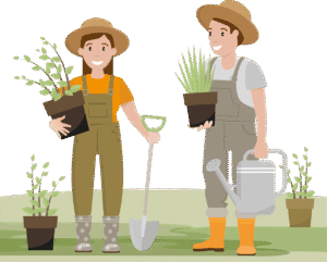 Man and Woman getting ready to garden illustration